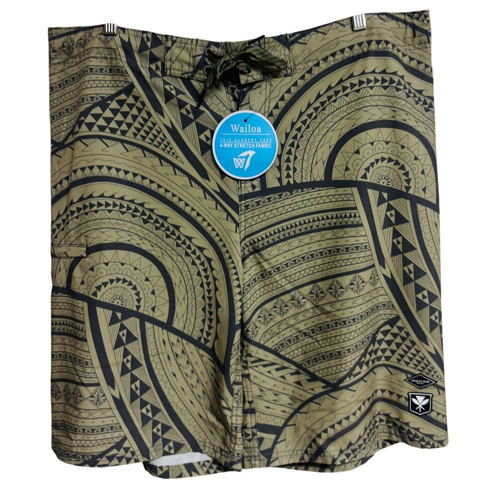 Wailoa Board Shorts Size 40 Tribal Hawaiian Print 4 Way Stretch Surf New